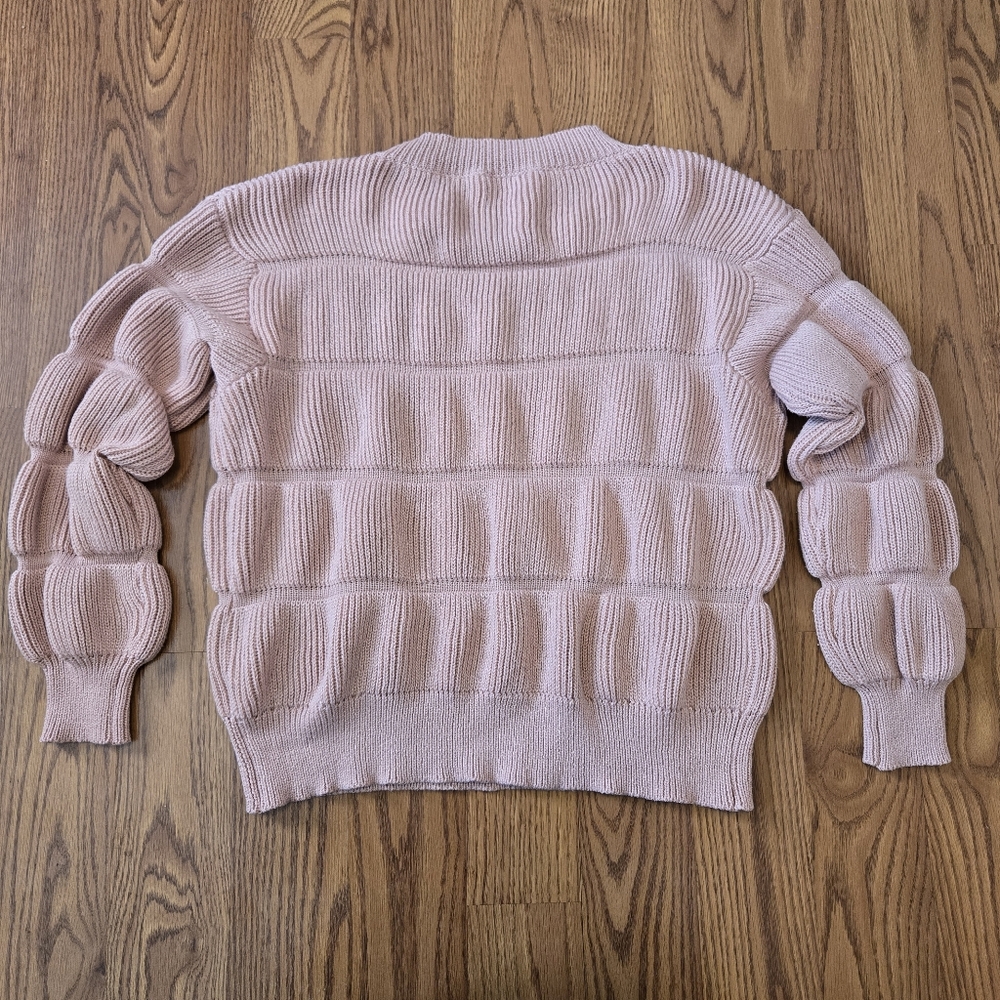 PrettyGarden Elegant Pink Ribbed Sweater Striped Mauve Classic Casual Work S - Picture 4 of 11